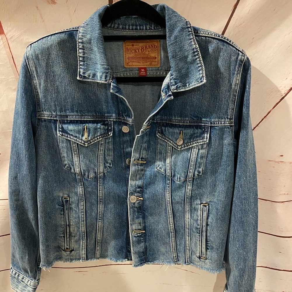 Lucky Brand Frayed Hem Denim Jacket.